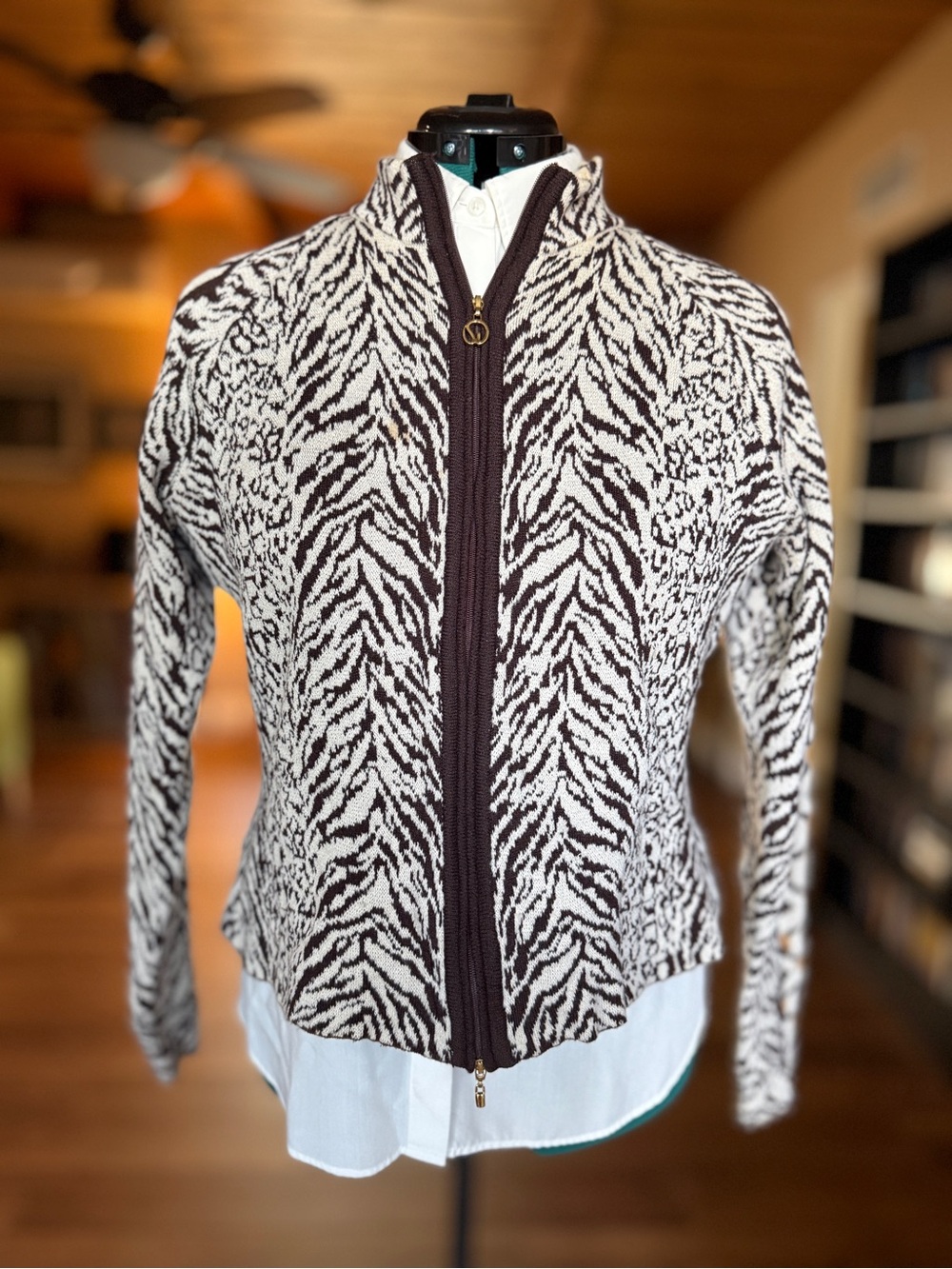 Vintage St. John Sport Zebra/Leopard Print Knit Jacket Size L As-Is